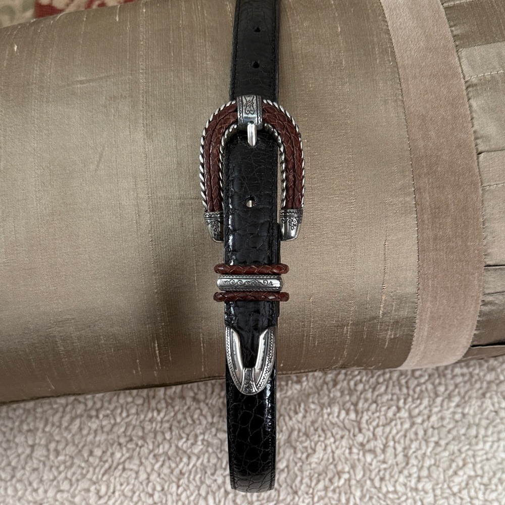 Brighton Black and Brown Leather Belt with Silver Accents